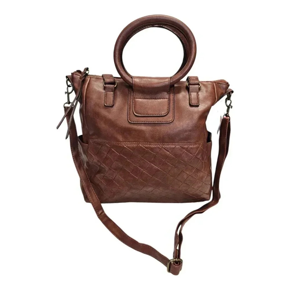 omen's Vegan Leather Convertible Tote Handbag, Stylish Round Handles, Large